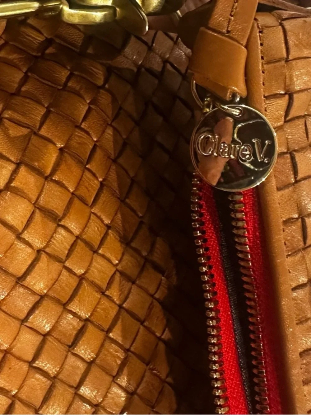 Clare V. Moyen Messenger Woven Leather Zip Top Crescent Shoulder Crossbody Bag - Picture 9 of 9